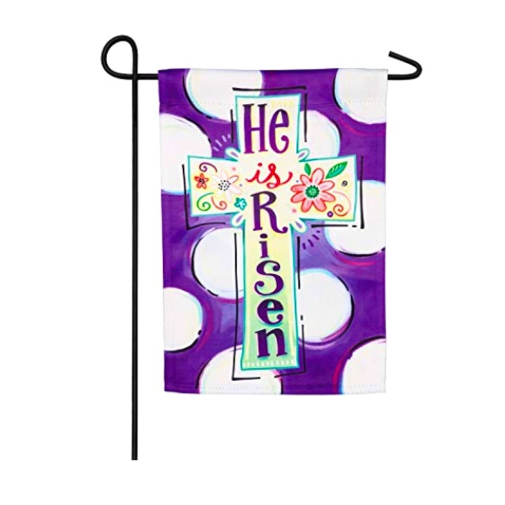 Evergreen ‘He Is Risen’ Easter Cross Garden Flag
